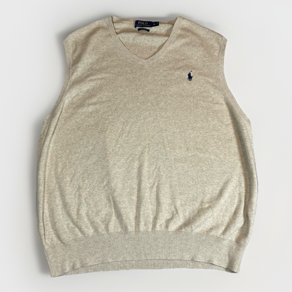 POLO Ralph Lauren PONY Knit 100% PIMA Cotton‎ Sweater Vest Men's XL Beige